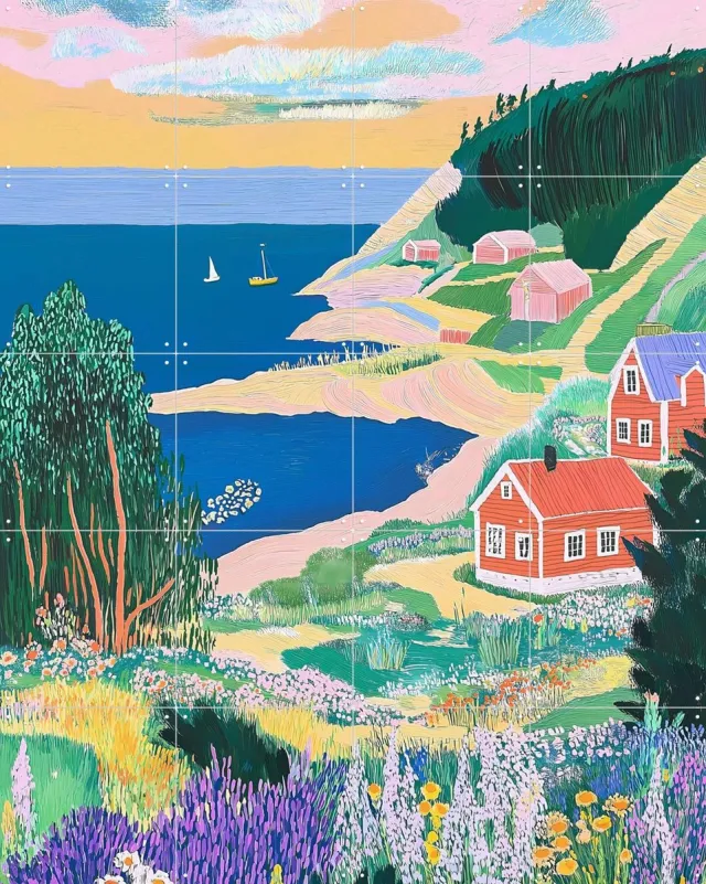 IXXI Scandinavian Silence, Artclaud - 80 x 100 cm - Grote wanddecoratie en posters - Schilderijen, Illustraties, Kleurrijk, Woonkamer, Studeerkamer Blauw
