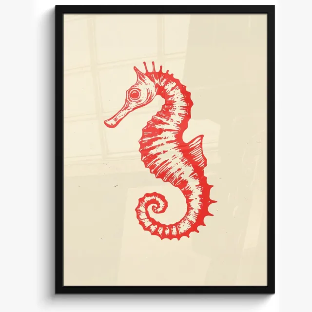 FrameYourWall Poster in lijst - Fotolijst 60x80 cm - Posters - Zeepaardje - Rood - Fijne details - Posterlijst zwart - Decoratie - Wanddecoratie woonkamer - Muurdecoratie slaapkamer