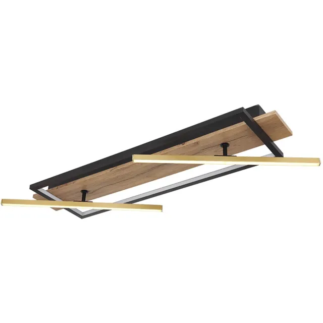 Globo Lighting LED plafondlamp houtlamp messing woonkamerlamp verstelbaar, metaal aluminium zwart MDF, 32W 1550lm 3000K warm wit, L 81,5 cm