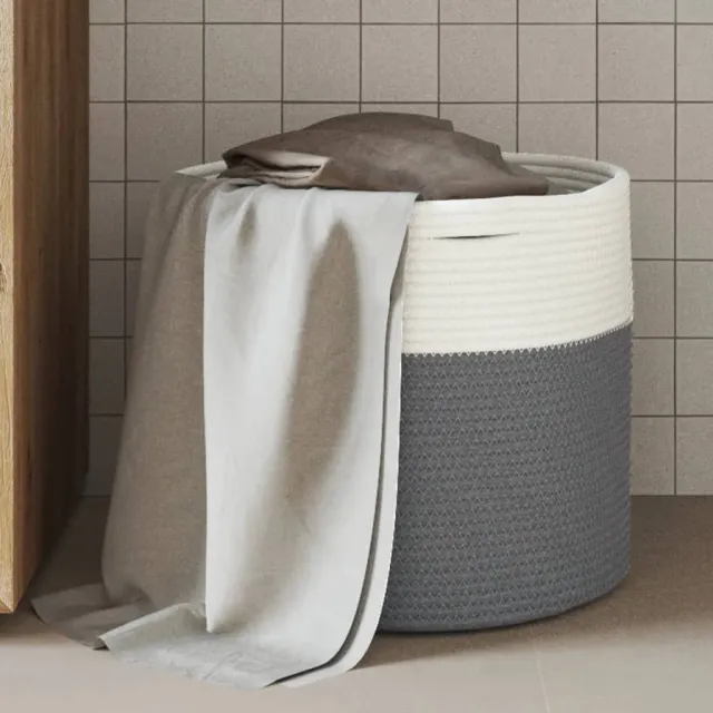 vidaXL Opbergmand Ø 40x35 cm katoen grijs en wit Meerkleurig