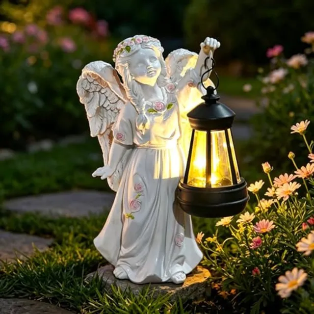 Namajunas Hars engel standbeeld - Solar Lampen Balkon - Dag en nacht sensor - IP65 - Tuinbeeld - Tuinverlichting - Tuindecoratie - Buitenbeeld - Sfeerverlichting - Ideaal voor tuin, terras, balkon, bloembed, grafdecoratie - Cadeau