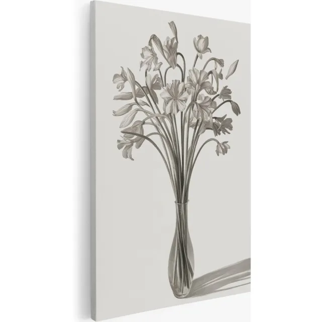 Saammp Canvas Schilderij - Zwart-Wit - Abstract - Bloemen - 60x90 - Foto op canvas - Wanddecoratie - Muurdecoratie Woonkamer - Kantoor Decoratie Multicolor