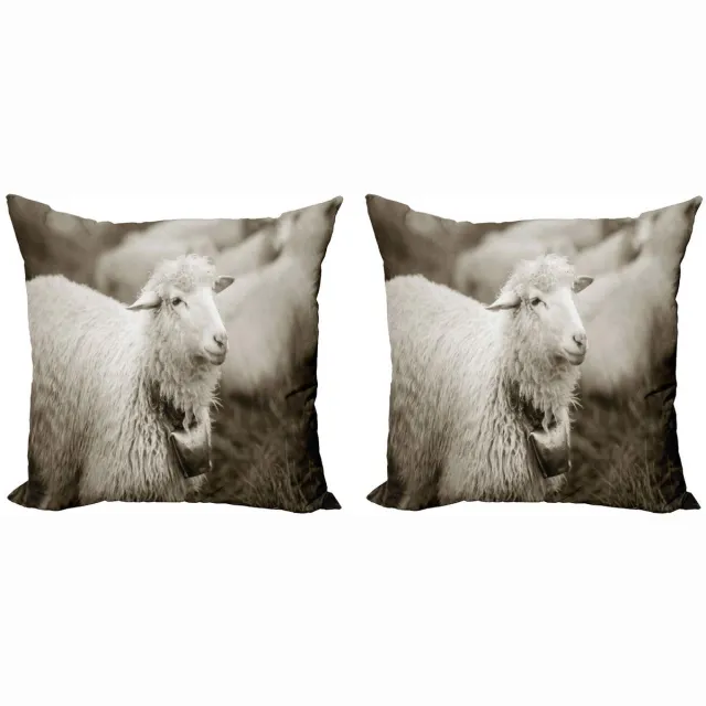 ABAKUHAUS Schaap-kussenhoes Set – 2x50x50 cm – Tweezijdig bedrukt – Multicolor Donkerbruin