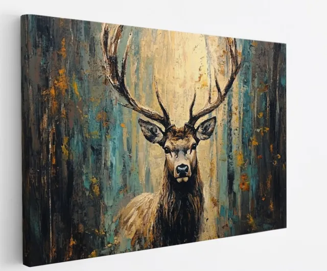 Saammp Canvas Schilderij - Abstract hert - Oliefverf - Natuur - Dieren - 40x30 - Foto op canvas - Wanddecoratie - Muurdecoratie Woonkamer - Slaapkamer decoratie - Canvas Print Multicolor