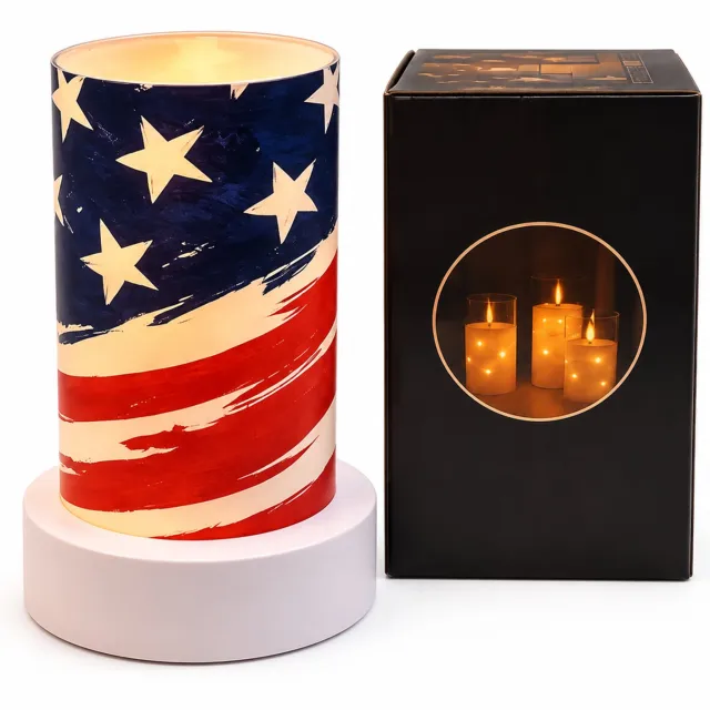 SWGOTA led kaarsen - kunststof kaarslamp, 7,5 x 12,5 cm, warm licht, rood-wit-blauw met sterren en strepen, voor binnen, zonder batterijen