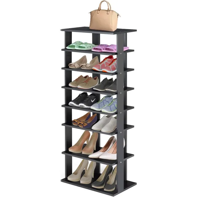 Costway Schoenenrek, 8 niveaus, smal, schoenenkast van hout, in hoogte verstelbaar, schoenenstandaard, schoenenorganizer, verticaal, vrijstaand hoekrek, staand rek voor ingang, hal zwart