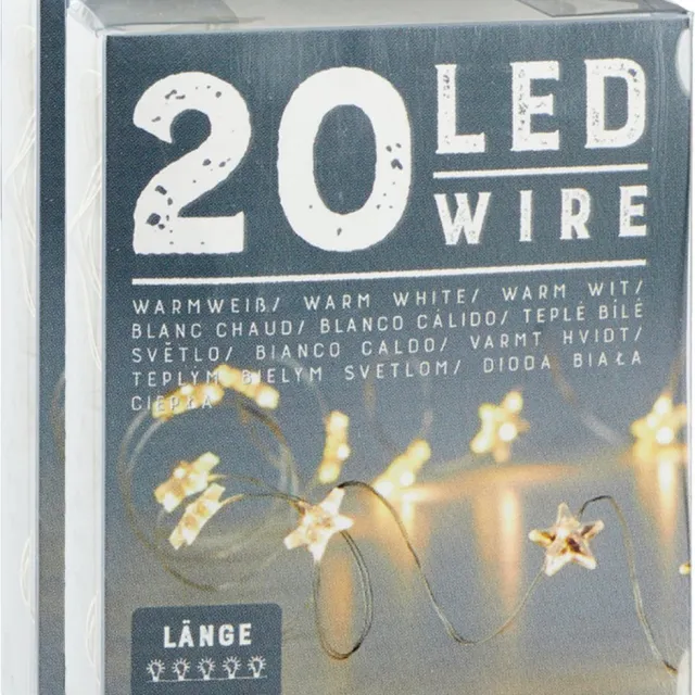 Cepewa Cepawa Draadverlichting lichtsnoer sterren - 2x - 220 cm - 20 leds - warm wit - batterij