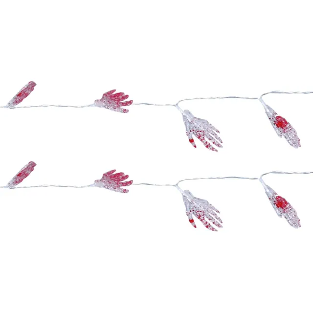 Fiestas Guirca Halloween deco LED verlichting/lampjes skelet hand - 2x - op batterijen - 115 cm - griezel uitstraling