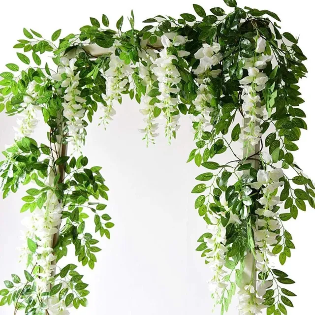 karo Kunstmatige blauweregenwijnstok, nep zijden bloemen, hangende wijnplanten, nepslingers voor tuin, buitenmuur, groen, junglefeest, huwelijksboog, bloemdecoratie