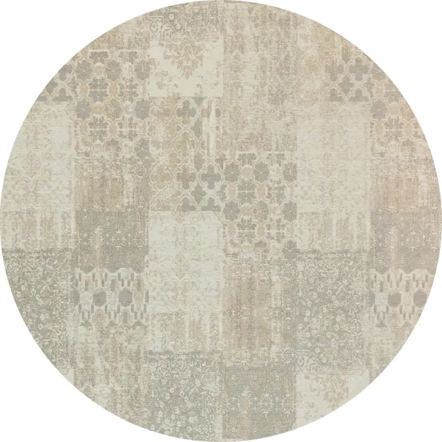 Gínore Vintage rond vloerkleed - Patchwork - Tapijten woonkamer - Macchiato Crème - 200cm ø Lichtbeige
