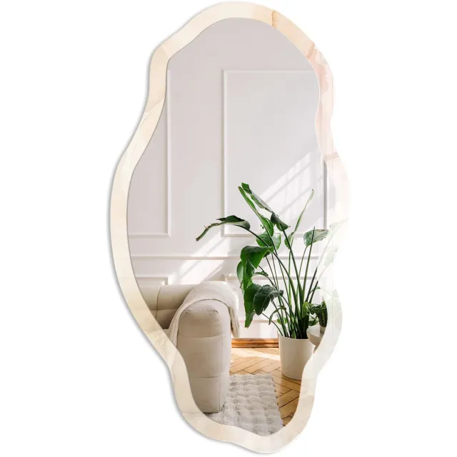 Coloray Lichtlandschap Spiegel - Romig Rechthoekige Spiegel Met Modern Design - Organische Spiegel - Slaapkamer, Woonkamer, Kantoor - Boho - 45x90 cm - Totale afmeting 52x97 cm Licht Landschap, Crème
