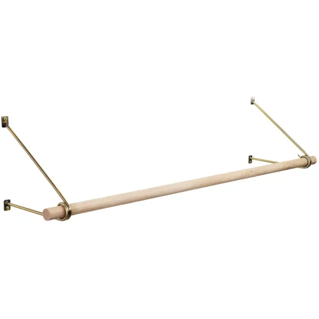 Sotech wandgarderobe 260 x 250 mm antiek goud gegalvaniseerd met 1000 mm garderobe stang van eikenhout Ø 30 mm, kledingstang, garderobe