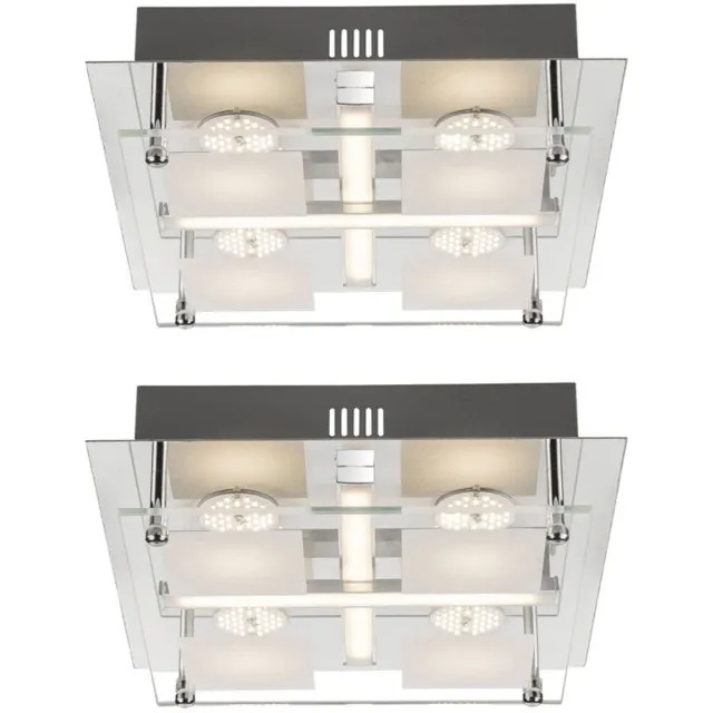 Globo Lighting LED plafondlamp Plafondlamp Woonkamerlamp Plafondspot Slaapkamerlamp, chroom glas, LED 18W 1260Lm warm wit, LxBxH 24x24x7 cm, set van 2