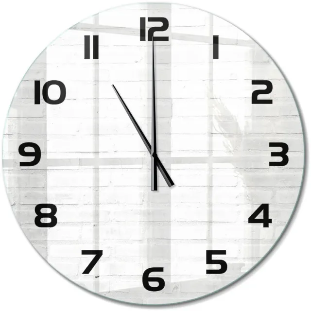 TULUP Wandklok - Bakstenen muur Gekleurde Glazen Klok - fi60 cm - Wit Glazen Klok Met Print - Zwarte handen - Ronde Klok - Moderne Wandklok Glas - Wandklok Glas Decoratie