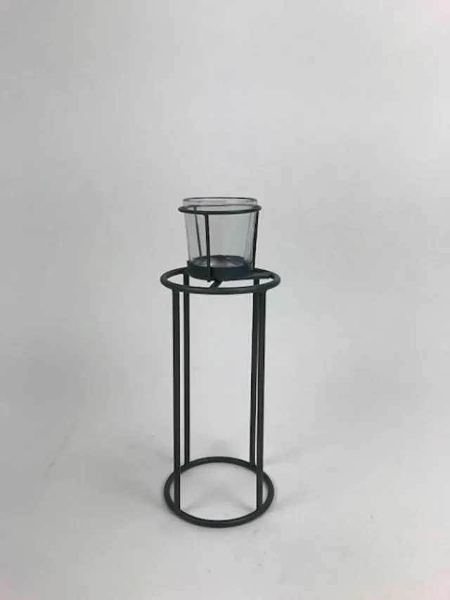 Joni's T.Light Holder 10x10x20 cm Clear Glass Blue Grey Zie foto