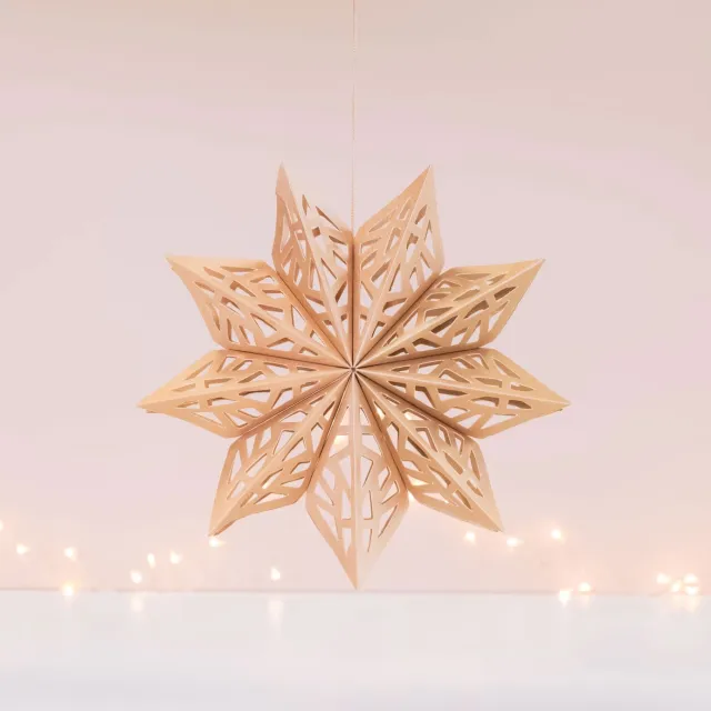 Only natural Papieren Kerstster Goud - Kerst Ster Sneeuwvlok Papier 15 cm - Uitvouwbaar met Magneet - Kerstdecoratie - Only Natural
