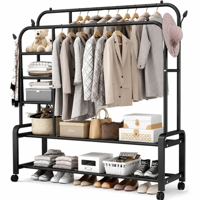 North Collective House of Balance Kledingrek op Wielen -Kledingrek op Wieltjes - Kledingrek Metaal - 130 × 50 × 162 cm - Dubbel Laags - Zwart