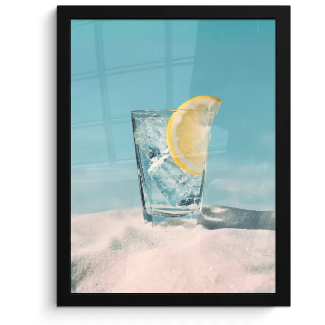 FrameYourWall Poster in lijst - Fotolijst 30x40 cm - Posters - Glas - ijsblokjes - Citroen - Posterlijst zwart - Decoratie - Wanddecoratie woonkamer - Muurdecoratie slaapkamer