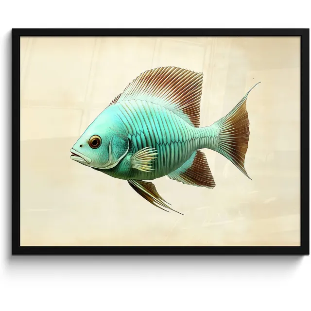 FrameYourWall Poster in lijst - Fotolijst 70x50 cm - Posters - Schubben - Vis - Mint - Minimalistisch - Posterlijst zwart - Decoratie - Wanddecoratie woonkamer - Muurdecoratie slaapkamer Vis - Schubben