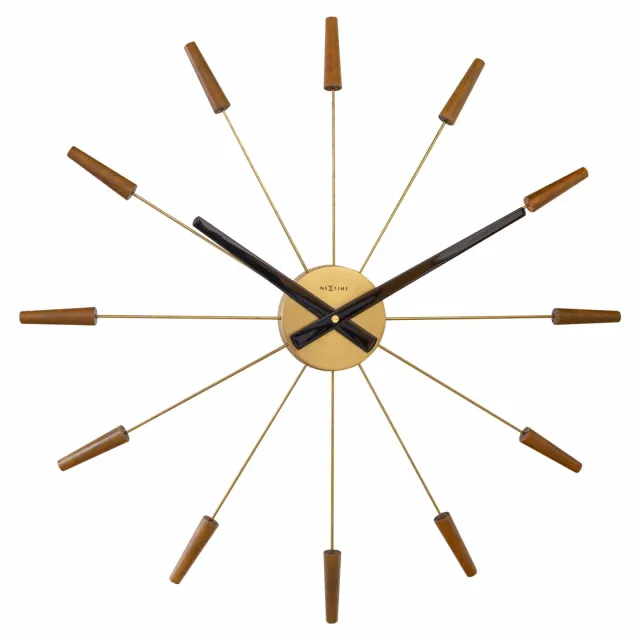 NeXtime Grote wandklok 58 cm - Geruisloos - Hout/roestvrij staal - "Plug-Inn" Multicolor