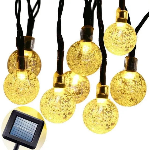 GelldG Buitenverlichting op zonne-energie - Waterdichte kristallen bollen op zonne-energie - Bolvormige tuinverlichting - Geschikt voor vakantie, huis, bruilofts- en feestdecoratie - Warm wit licht - Per stuk verpakt