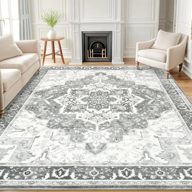 Homaxy Woonkamerkleed - Zacht Bloemmotief Tapijt - Machinewasbaar Vintage Tapijt - 153x213 cm - Rechthoekig - Grijs