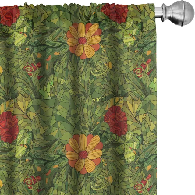 ABAKUHAUS Bloemen-gordijnen – 2x75x175 cm – microvezel, halfverduisterend – olijfgroen vermiljoen Olivengrün