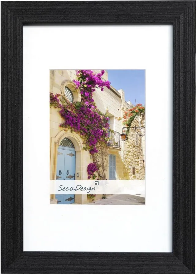 SecaDesign Fino Hout - Fotolijst 15x20 / 10x15 cm fotomaat met passe-partout - Zwart / Antraciet