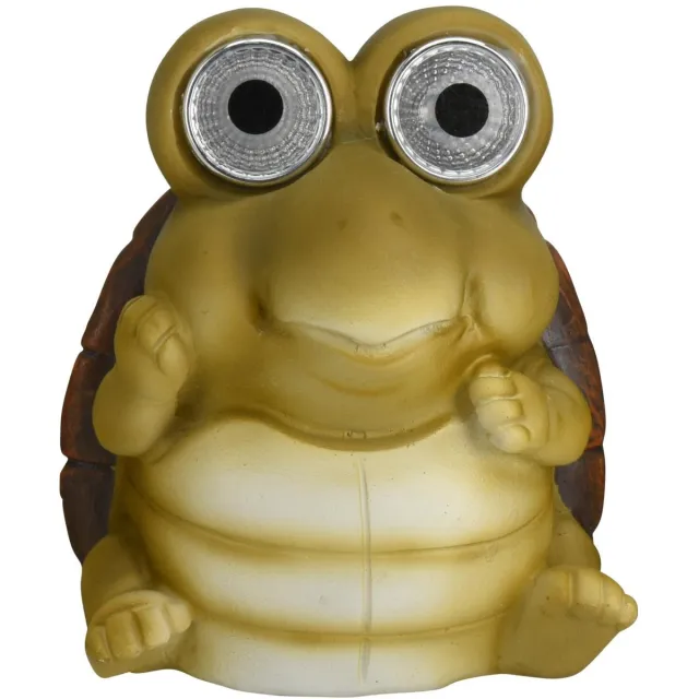 Pro Garden Solar beeldje - schildpad - mix kleuren - 12 cm - polystone - tuin - oplichtende ogen - verlichting - tuindecoratie Multi