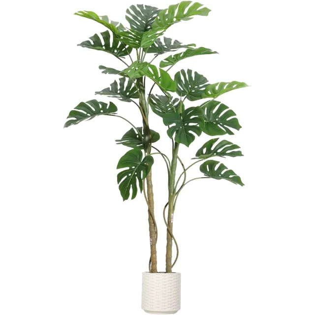 Happiq Kunstmatige Monstera Plant - Realistisch met Luxe Keramische Pot - voor binnen en buiten - 152 cm Groen Kunstzijde - 183 cm