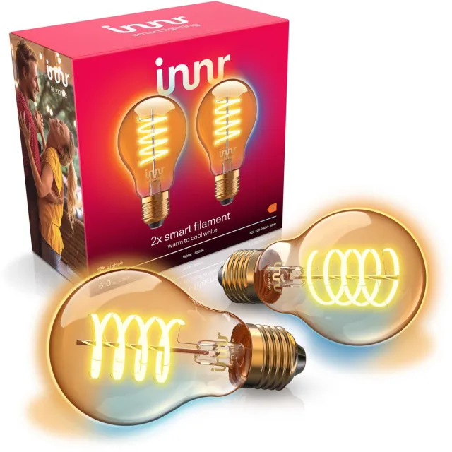 innr E27 filament lamp - geschikt voor Philips Hue - Zigbee - LED smart bulb - warmwit tot koelwit licht - slimme verlichting - dimbaar - 610 lumen - 2 pack