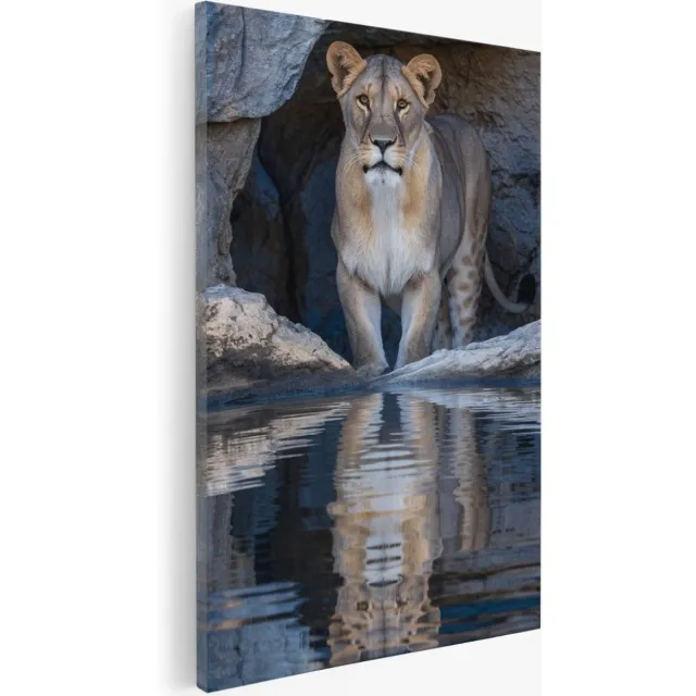 Saammp Canvas Schilderij - Leeuw tussen de rotsen - Natuur - Dieren - 20x30 - Foto op canvas - Wanddecoratie - Muurdecoratie Woonkamer - Slaapkamer decoratie - Canvas Print Multicolor