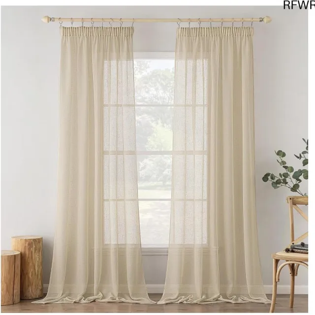 RFWR Transparante gordijnen voor binnen - 2 panelen, 140 x 245 cm, beige, moderne stijl