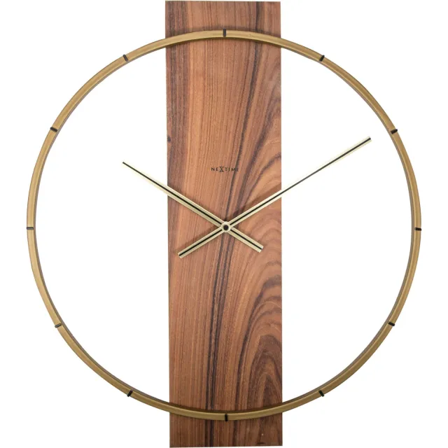 NeXtime Wandklok - 50,8 x 58,2 x 4,3 cm - Hout/Staal bruin