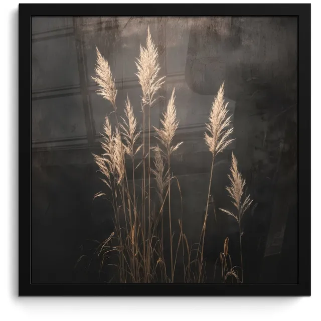 FrameYourWall Poster in lijst - Fotolijst 40x40 cm - Posters - Siergras - Pluimen - Verlichting - Zwart - Posterlijst zwart - Decoratie - Wanddecoratie woonkamer - Muurdecoratie slaapkamer
