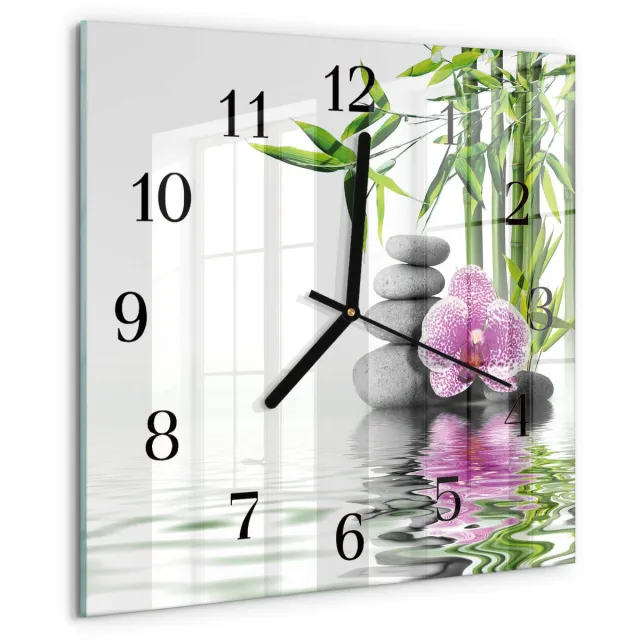 TULUP Wandklok - Orchideeënstenen Wandklok Glas Decoratie - 30x30 cm - Veelkleurig Gekleurde Glazen Klok - Zwarte Handen - Vierkante Wandklok - Moderne Wandklok Glas - Wandklok Glas Decoratie Veelkleurig - Orchideeënstenen