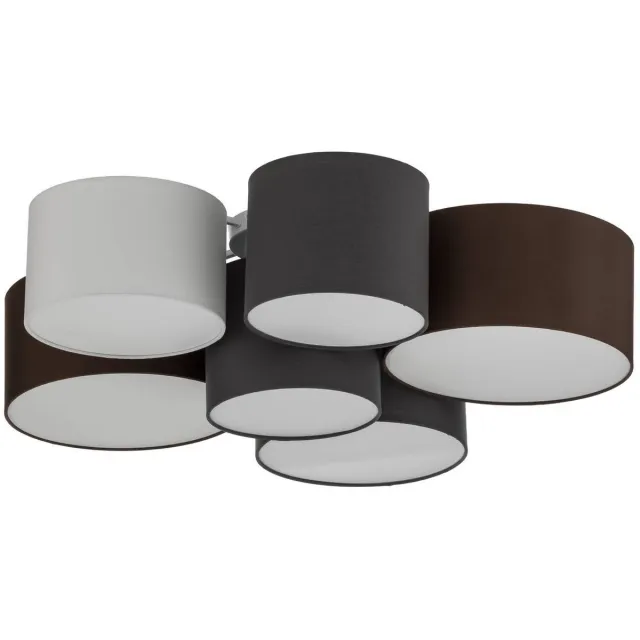 Lindby plafondlamp - 6lichts - Stof, metaal - H: 28.5 cm - E27 - grijs, wit, bruin