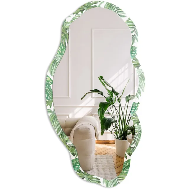 Coloray Tropische Bladeren Spiegel - Groen Stijlvolle Wandspiegel - Organische Spiegel - Slaapkamer, Woonkamer, Badkamer - Aquarel - 45x90 cm - Totale afmeting 52x97 cm Tropische BladerenMotief, Groen