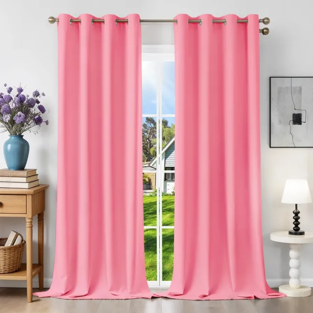 Famanu Thermo-gordijn, ondoorzichtig en anti-kou, 140 x 245 cm, 2 stuks, met oogjes, voor binnen, woonkamer en kleedkamer Roze