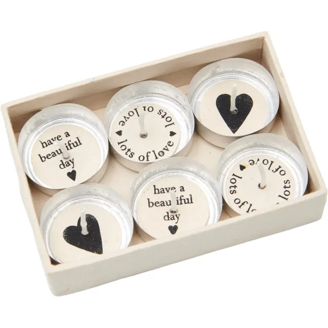 Return to Sender Waxinelichtjes met wens in doosje - 6 stuks Beige