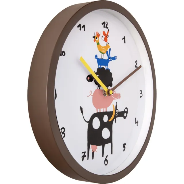 NeXtime Wall clock-30 cm-Plastic-Brown/White-'FarmTime' Bruin