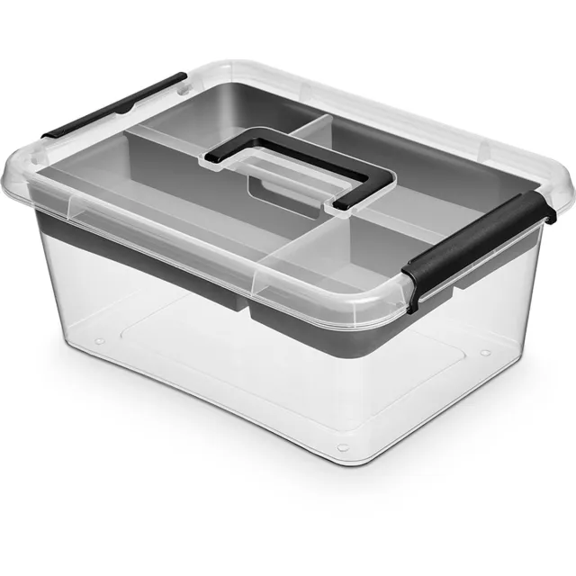 Orplast opbergbox 12.5 liter sorteerbak 29x39 - simplestore - Transparant - Stapelbaar | Met deksel | Met inzetbakjes