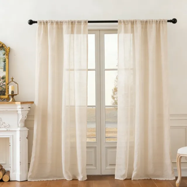 Floraweg natuurlijke linnen vitrages: halfdoorzichtige en lichtwerende gordijnen in zen-stijl voor de woonkamer en slaapkamer, 132 x 220cm beige