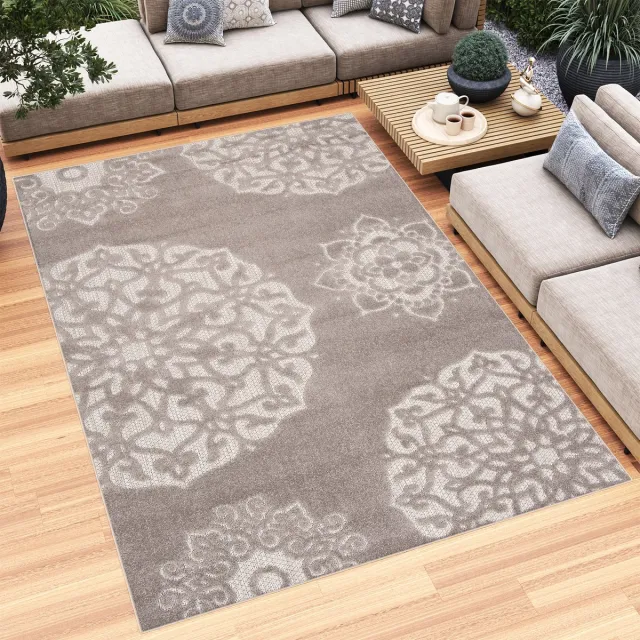 Tapiso Patio Indoor Tapijt Buitenkleed Grijs Tuintapijt Outdoor Modern Grijs Creme 2