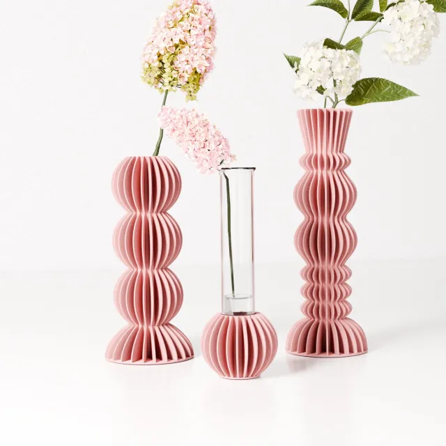 Fleuriek Set van 3 kleine vazen voor bloemen of droogbloemen - Roze - Stekvaasjes met glazen buisjes