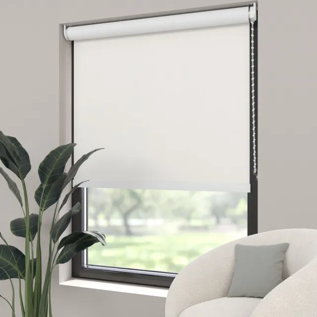 Dutchblinds Rolgordijn - verduisterend - Off White - 145x275cm - Raamdecoratie op maat