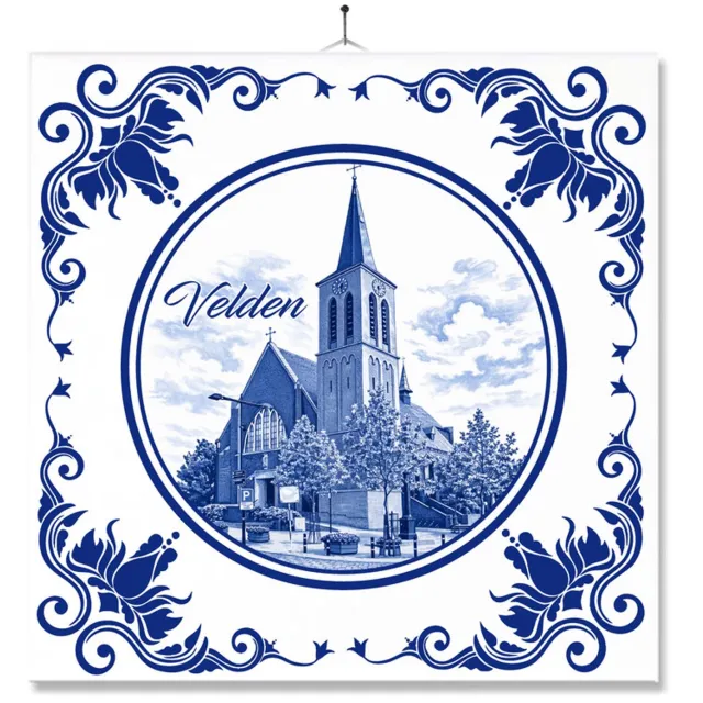 MC Living Tegel Met Opdruk | Velden | Delft Blauw | Cadeau | Inclusief Geschenkdoos | Standaard | Ophangsysteem