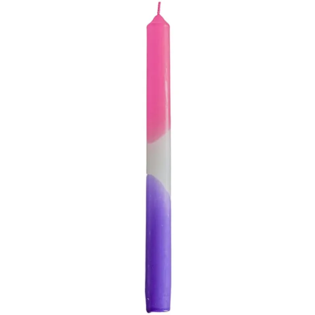 Housevitamin Kaarsen - Gekleurde Dipdye Dinerkaars -Neon Roze/Wit/Paars- Pak van 4- 2,1x25 cm