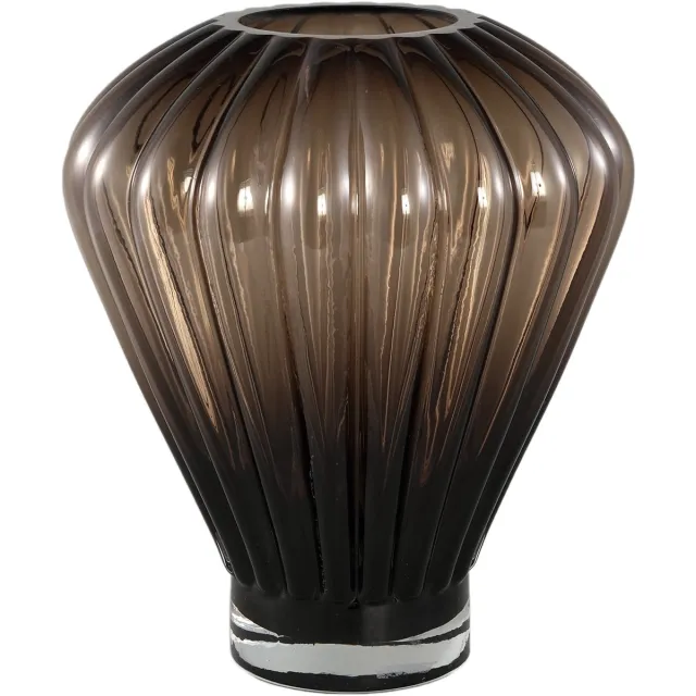 PTMD Jayci Brown Glass Solid Glass Ribbed Vase Bruin