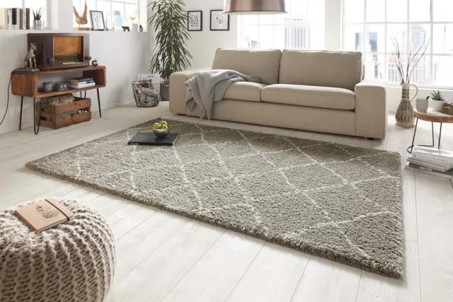 Mint rugs Hoogpolig vloerkleed geruit Allure - grijs/crème 120x170